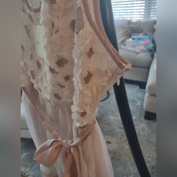 NWT A'Reve 3D Beige Pink Spring Flower Dress - size Large - Picture 9 of 13